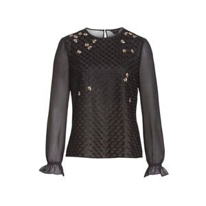 TED BAKER Queen Bee embellished jacquard ruffle flute sleeve blouse top Size 4